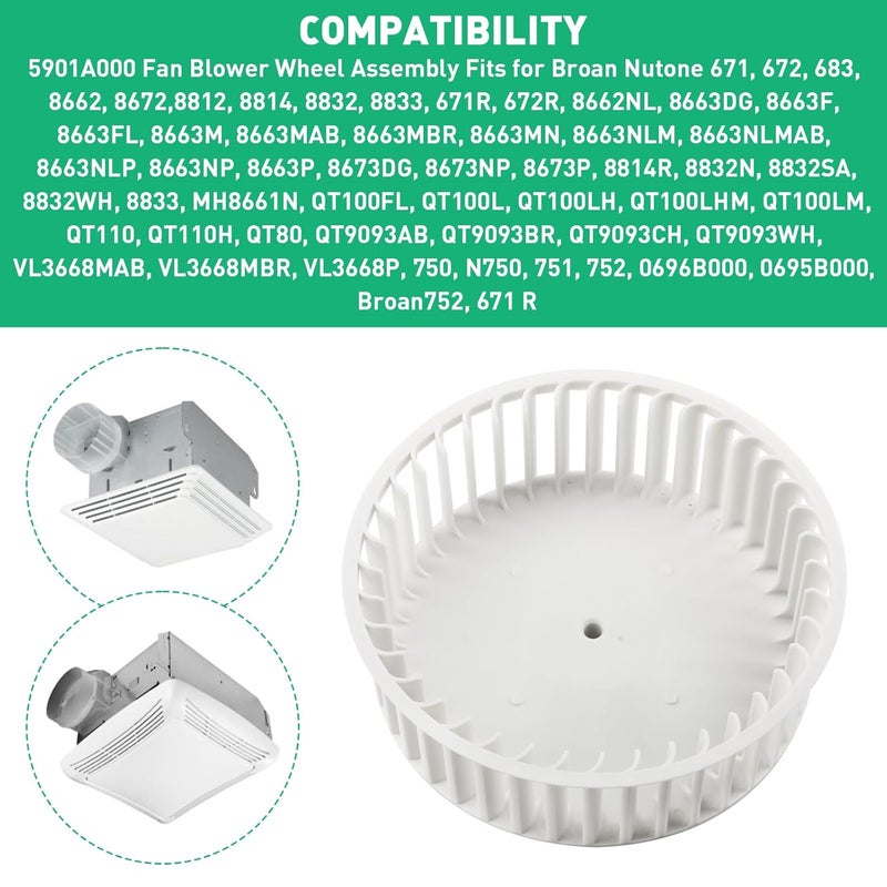 seork 5901A000 Bathroom Fan Blower Wheel Replacement Fits for Broan Nutone Fan Blower Wheel 8832 5900A000 NT5901A000 NT51919000 SNT5901A000 JA2C0208-1 SNT51919000 - Image 4